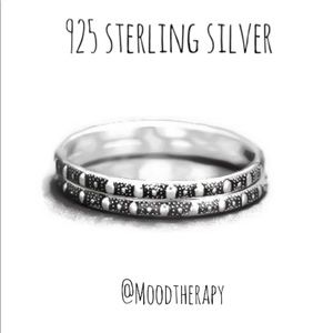 (2-13) Set of 2 Oxidized 925 Sterling Silver Dotted Pattern Stackable Band Rings